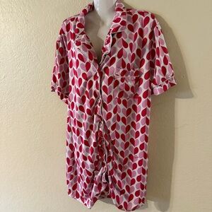 Jess Lea Red and Pink Heart Patterned Button-Up Pajama Dress Night Gown